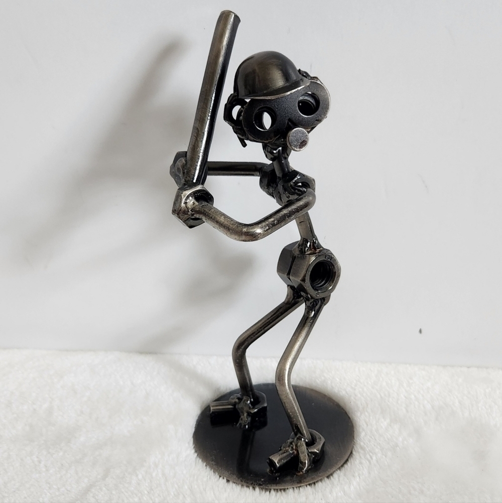 Nuts And Bolts Metal Dark Gray Silver 6" Baseball Player Man Cave Home Decor